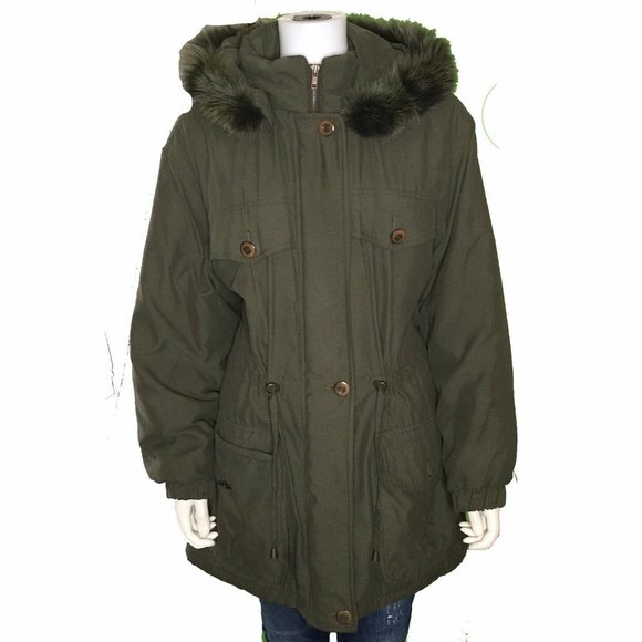womens army green parka with fur hood